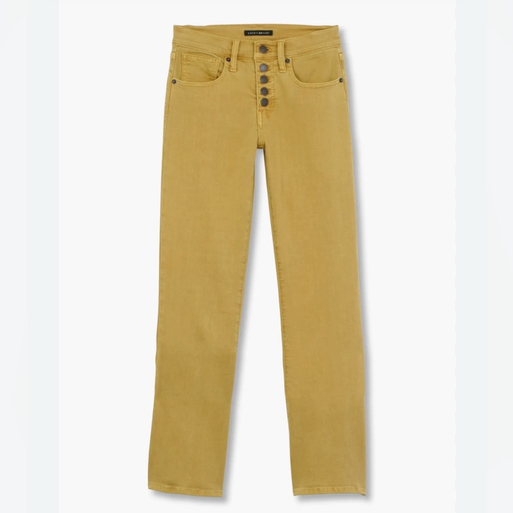Lucky Brand Camel Mustard Button-Fly Ava Crop Mini Boot Jeans - Picture 3 of 8